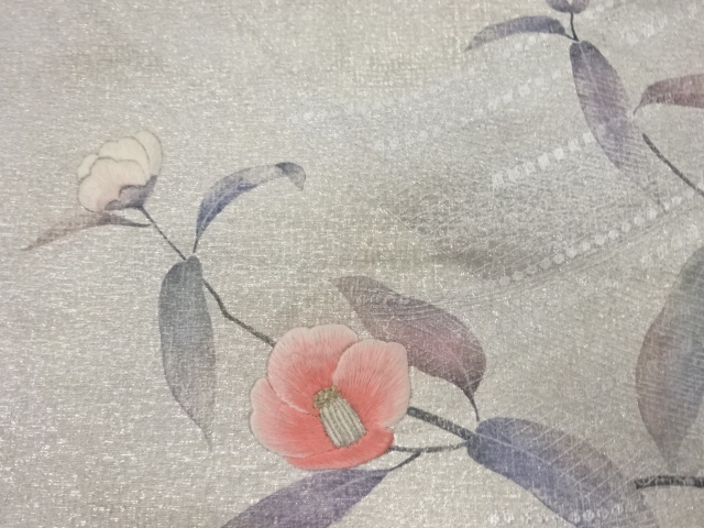 アンティーク　椿模様刺繍名古屋帯